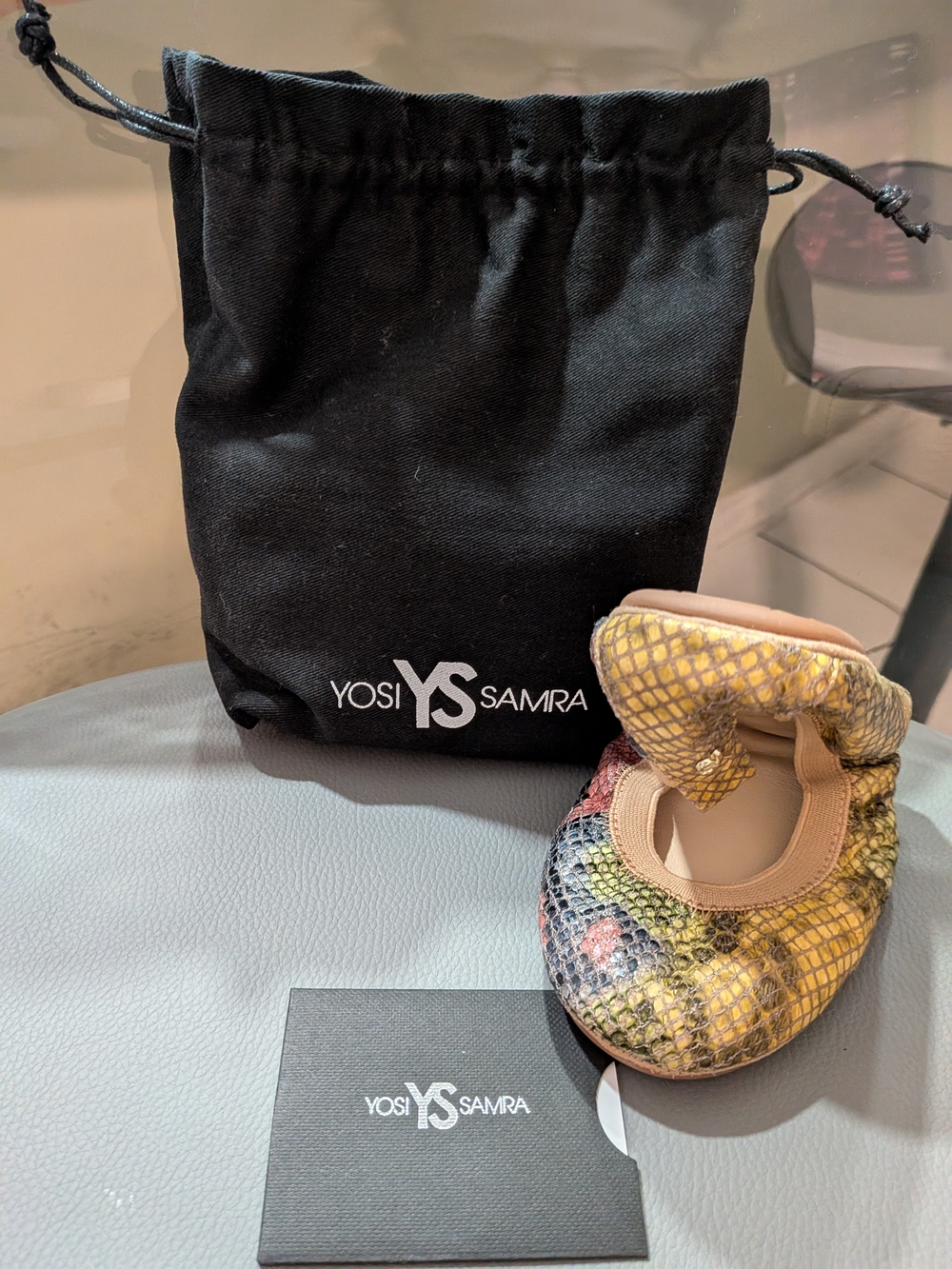Yosi Samra Multicolor Snake-Print Foldable Ballet Flat with Pouch